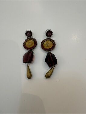 Ayala bar Gold and Deep Burgundy Drop Earrings